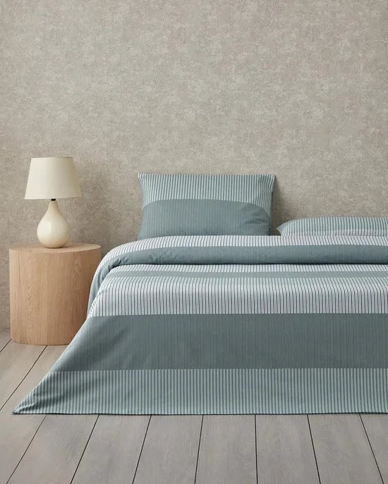 English Home - Modern Strip - Dekbedovertrekset - Easy Iron - Eenpersoons - Double Sided - Incl. hoeslaken 100x200 - 1 kussensloop - 160 x 220 cm - Groen