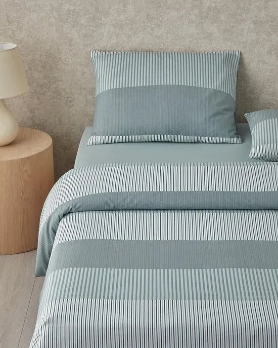 English Home - Modern Strip - Dekbedovertrekset - Easy Iron - Eenpersoons - Double Sided - Incl. hoeslaken 100x200 - 1 kussensloop - 160 x 220 cm - Groen