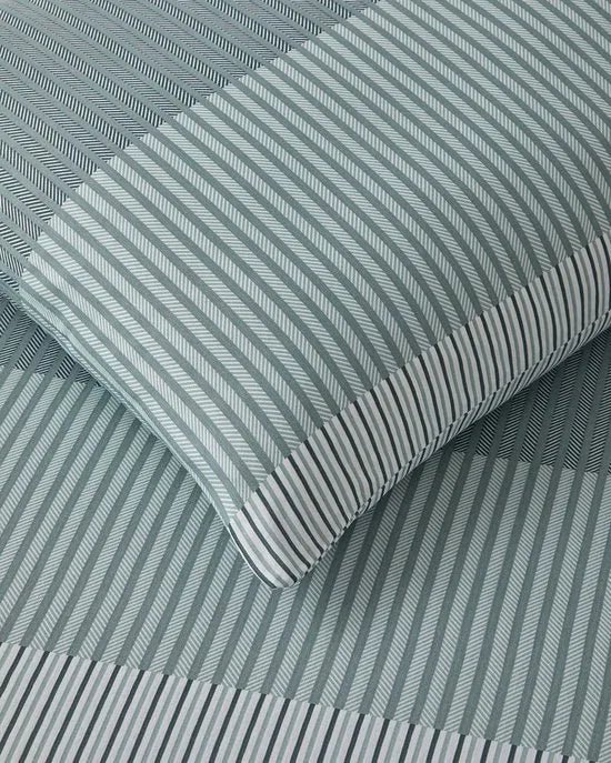 English Home - Modern Strip - Dekbedovertrekset - Easy Iron - Eenpersoons - Double Sided - Incl. hoeslaken 100x200 - 1 kussensloop - 160 x 220 cm - Groen