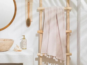 English Home- Nico Cottony Fringed Bath Towel- 70x140 cm- Light Beige- Roze -1 stuk -