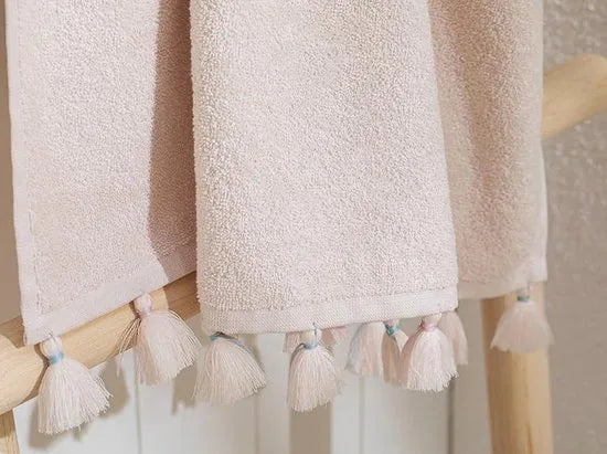 English Home- Nico Cottony Fringed Bath Towel- 70x140 cm- Light Beige- Roze -1 stuk -