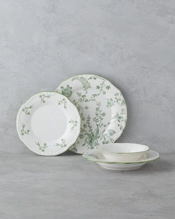 English Home Plantopia Porseleinen Serviesset 24-delig – 6 Personen – Borden, Schalen en Dessertbordjes – Groen