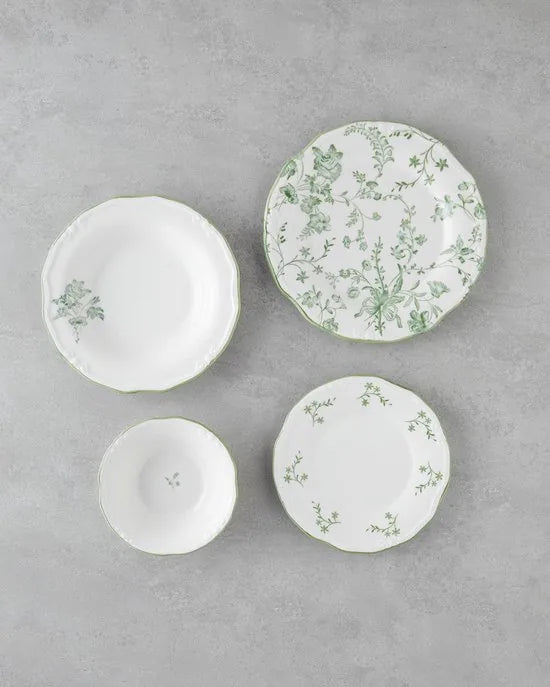 English Home Plantopia Porseleinen Serviesset 24-delig – 6 Personen – Borden, Schalen en Dessertbordjes – Groen