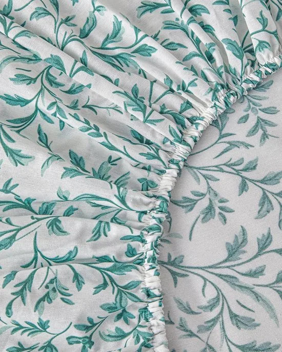 English Home - Pretty Ivy Zomerdekenset - Luxe Uitvoering - Incl. Hoeslaken 100x200+30 - Incl. 1 kussensloop - 150x 220 cm - Groen/Turqoise