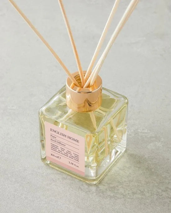 English Home Pure Geurstokjes 100 ml – Reed Diffuser – Frisse Linnen Geur – Citroen, Bloemen & Vanille – Voor Woonkamer, Badkamer & Slaapkamer