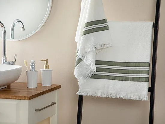 English Home Retro handdoekenset - 2 stuk - 50x85cm + 70x150cm - Groen
