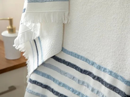 English Home Retro handdoekenset - 2 stuks - 50x85 cm + 70x150 cm - Blauw