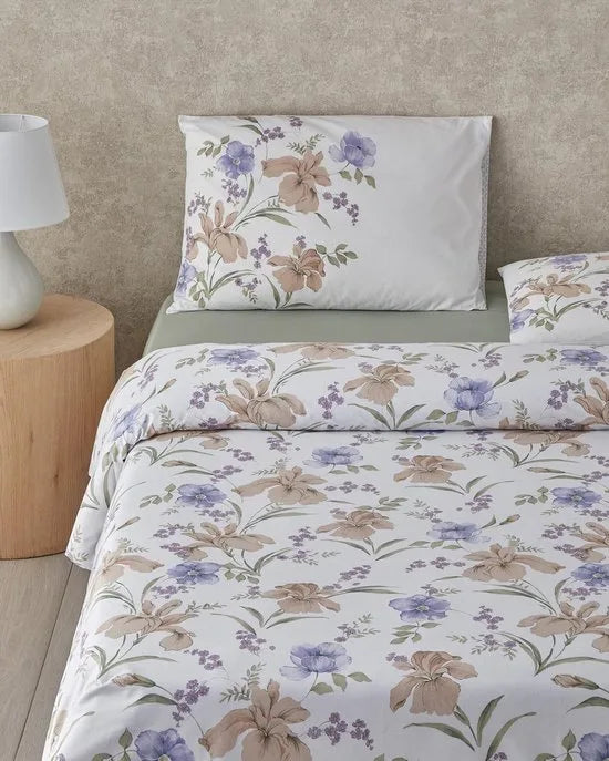 English Home - Rustic Blossom - Dekbedovertrekset - Eenpersoons - Incl. hoeslaken 100x200 - 1 kussensloop - 160 x 220 cm - Kleurrijk/Lila