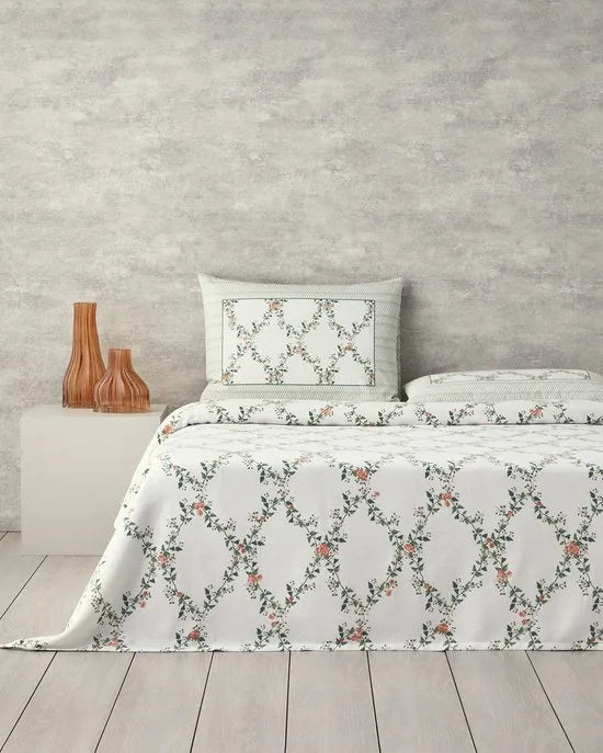 English Home - Slice Zomerdekenset - Luxe Uitvoering -Tweepersoons - Incl. laken 240x260- Flat sheet - Incl. 2 Kussenslopen -100% Katoen - 200 x 220 cm - Groen