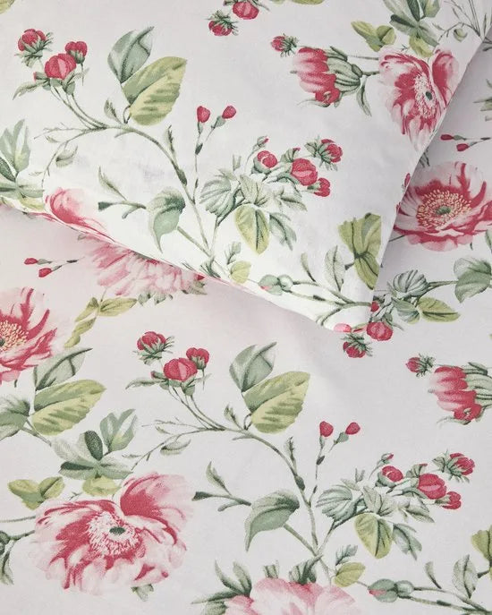 English Home - Sparkling Flowers Dekbedovertrekset - 100% katoen - Incl. Hoeslaken 100x200 - Eenpersoons 160 x 220 cm - Kussensloop- Roze -Groen kleur