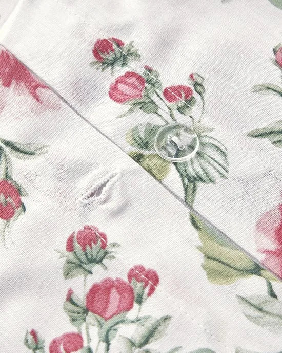 English Home - Sparkling Flowers Dekbedovertrekset - 100% katoen - Incl. Hoeslaken 100x200 - Eenpersoons 160 x 220 cm - Kussensloop- Roze -Groen kleur
