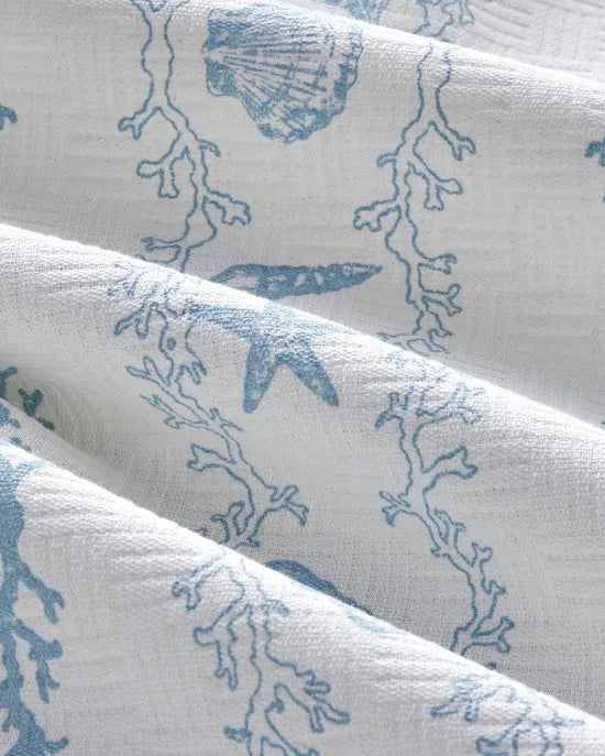 English Home - Submarine Treasures Zomerdeken - Bedsprei - 100% Katoen - Eenpersoons - 150x220 cm – Blauw/Wit