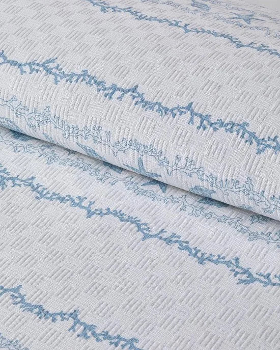 English Home - Submarine Treasures Zomerdeken - Bedsprei - 100% Katoen - Eenpersoons - 150x220 cm – Blauw/Wit