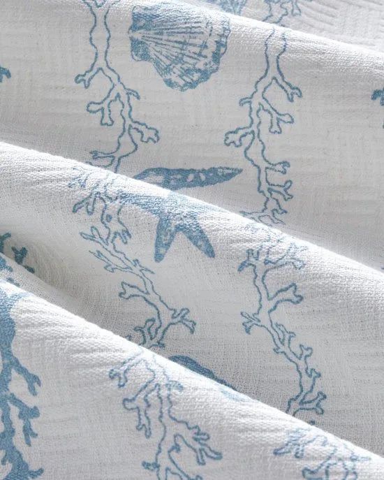 English Home - Submarine Treasures Zomerdeken - Bedsprei - 100% Katoen - Eenpersoons - 150x220 cm – Blauw/Wit – Blauw