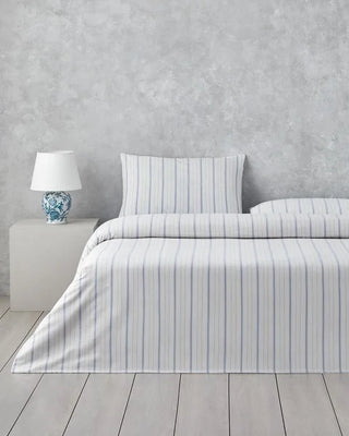English Home - Subtles Waves - Dekbedovertrekset - Easy Iron - Eenpersoons - Incl. hoeslaken 100x200 - 1 kussensloop - 160 x 220 cm - Blauw/Wit