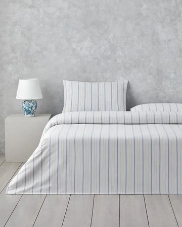 English Home - Subtles Waves - Dekbedovertrekset - Easy Iron - Eenpersoons - Incl. hoeslaken 100x200 - 1 kussensloop - 160 x 220 cm - Blauw/Wit