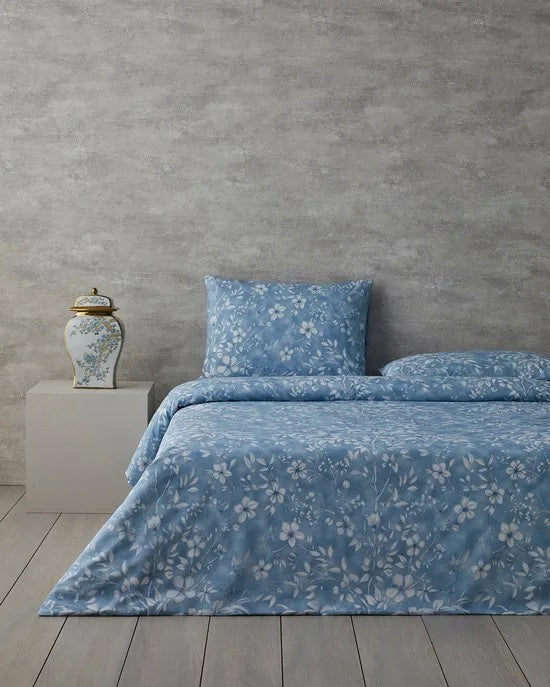 English Home - Subtles Waves - Dekbedovertrekset - Easy Iron - Eenpersoons - Incl. hoeslaken 100x200 - 1 kussensloop - 160 x 220 cm - Blauw/Wit