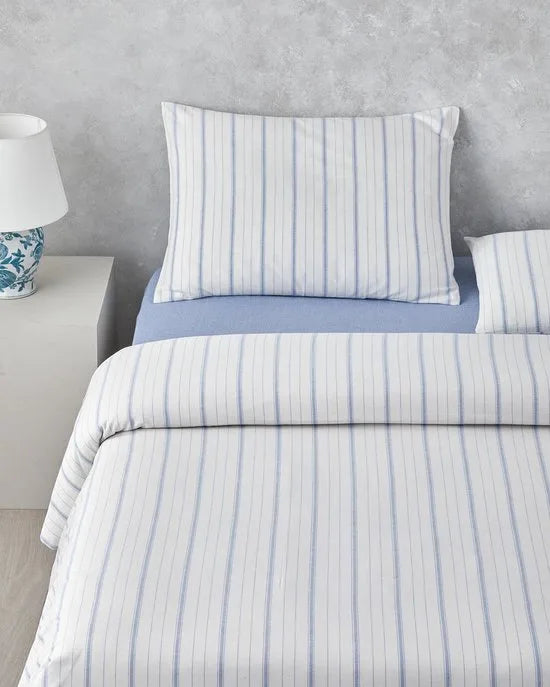 English Home - Subtles Waves - Dekbedovertrekset - Easy Iron - Eenpersoons - Incl. hoeslaken 100x200 - 1 kussensloop - 160 x 220 cm - Blauw/Wit