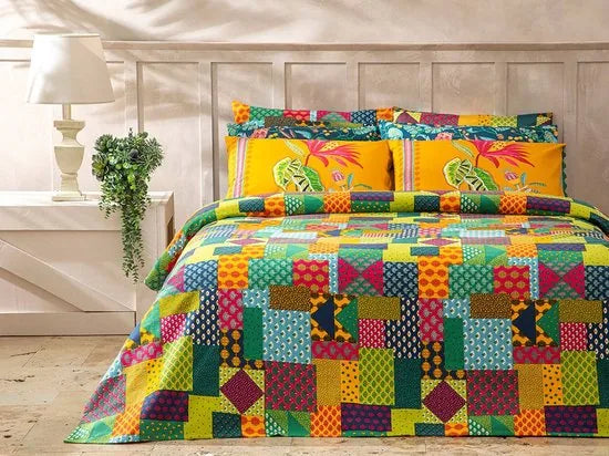 English Home Summer blanket - Bedsprei 150x220 cm - Oranje – Groen 150 x 220cm Bedsprei 150x220 cm Groen (0609)