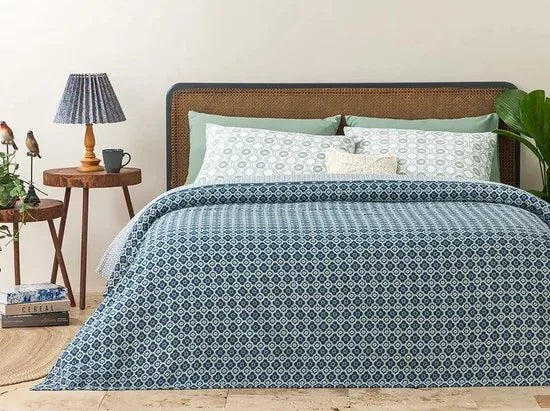 English Home Summer blanket - Bedsprei incl. 1 kussensloop en onderlaken - 150x220 cm - Blauw