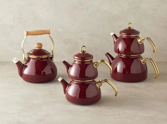 English Home Theepot 0,50 lt + 1,1 lt -Kopenhagen - Emaille - Rood Bruin