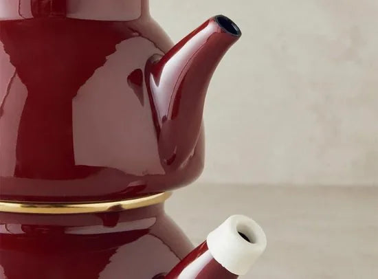 English Home Theepot 0,50 lt + 1,1 lt -Kopenhagen - Emaille - Rood Bruin