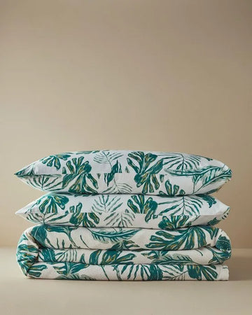 English Home Tropical Breeze - Deken - Zomerdekenset - Tweepersoons - Luxe Uitvoering- Incl. laken 240x260- Flat sheet - Incl. 2 Kussenslopen - 100% Katoen - 200x220 cm - Groen
