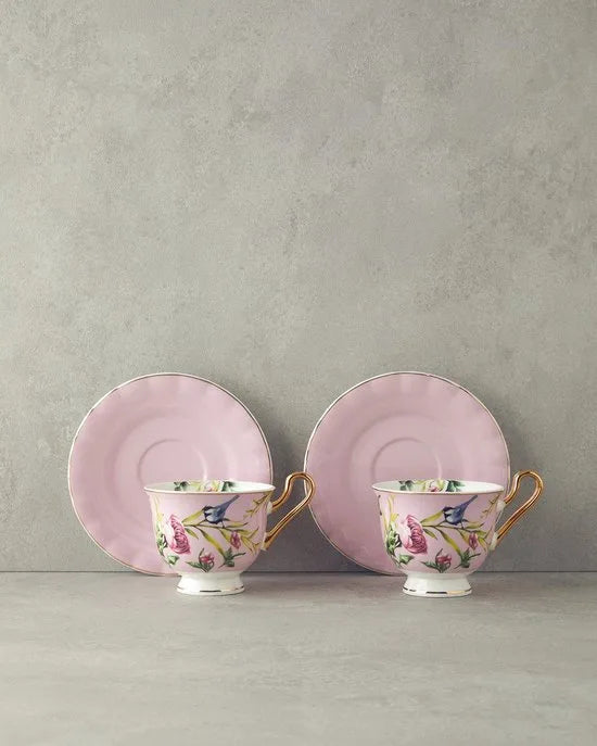 English Home Vanilla Espresso Kopjes - Bone China - Turkse Koffie Kopjes - 2 Persoons - 90 ml - Roze