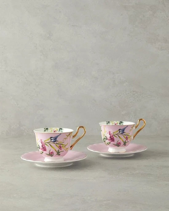 English Home Vanilla Espresso Kopjes - Bone China - Turkse Koffie Kopjes - 2 Persoons - 90 ml - Roze
