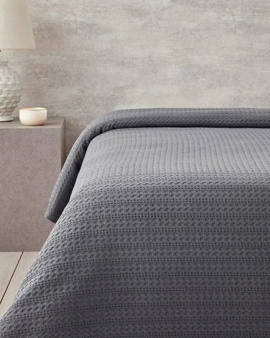 English Home Venice Bedsprei - White Collection - Summer Blanket - Deken - Plaid - 100% Katoen - 200x220 cm - Antraciet