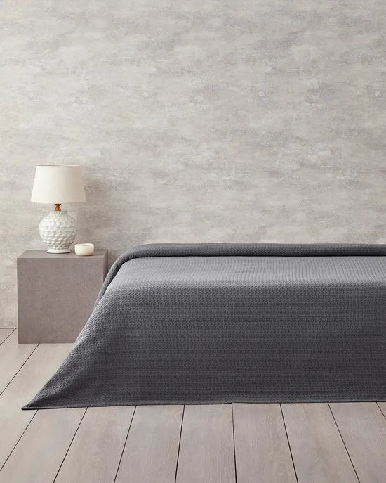 English Home Venice Bedsprei - White Collection - Summer Blanket - Deken - Plaid - 100% Katoen - 200x220 cm - Antraciet