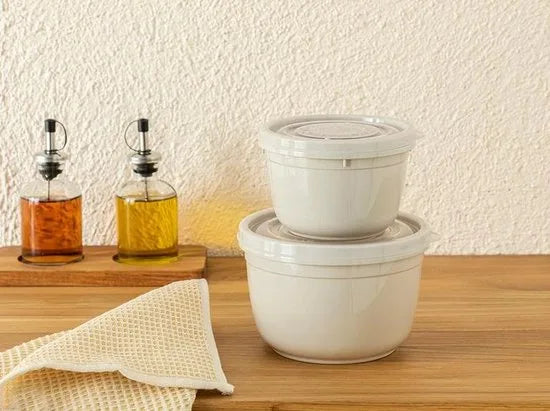 English Home vershoudbakjes - Meal prep bakjes - 2 Stuks - 625+1200 Ml - Plastic - Beige
