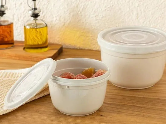 English Home vershoudbakjes - Meal prep bakjes - 2 Stuks - 625+1200 Ml - Plastic - Beige