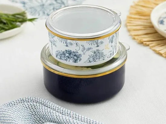 English Home vershoudbakjes - Meal prep pakjes - 2 Stuks - 12,14 Cm - Glas - Blauw