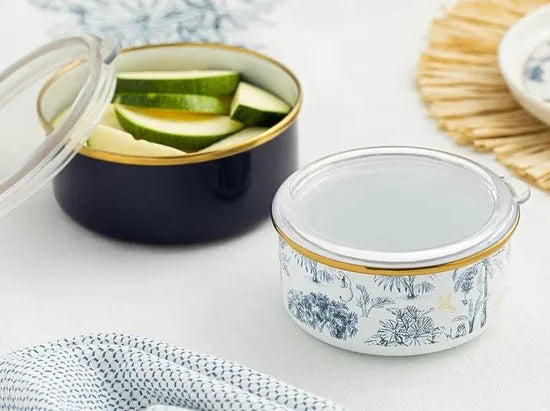 English Home vershoudbakjes - Meal prep pakjes - 2 Stuks - 12,14 Cm - Glas - Blauw