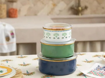 English Home vershoudbakjes - Meal prep pakjes - 3 Stuks - Glas - Blauw