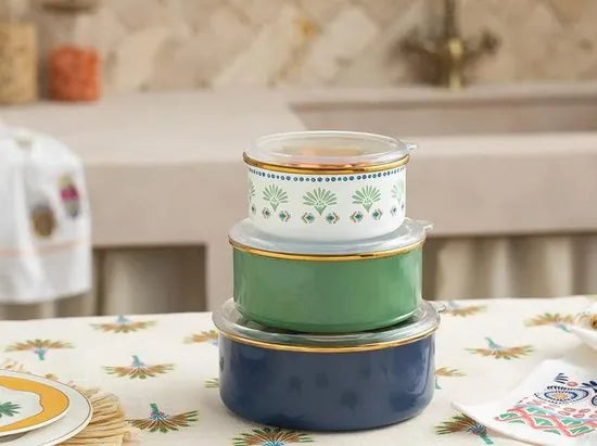 English Home vershoudbakjes - Meal prep pakjes - 3 Stuks - Glas - Blauw