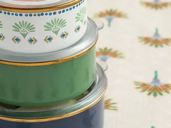 English Home vershoudbakjes - Meal prep pakjes - 3 Stuks - Glas - Blauw