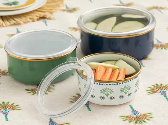 English Home vershoudbakjes - Meal prep pakjes - 3 Stuks - Glas - Blauw