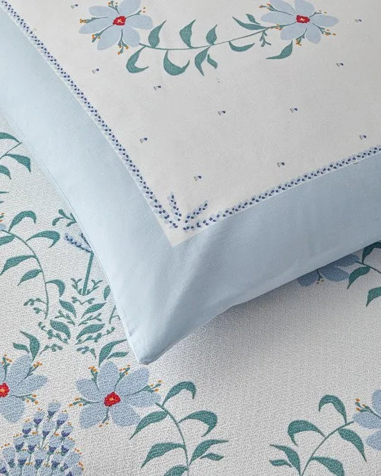 English Home - Violet Star Zomerdekenset - Luxe Uitvoering - Incl. Hoeslaken 100x200+30 - Incl. 1 kussensloop - 150x 220 cm - Blauw/Wit