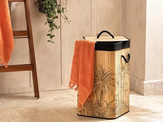 English Home wasmand - 50 l - 35x35x60 cm - bruin - zwart