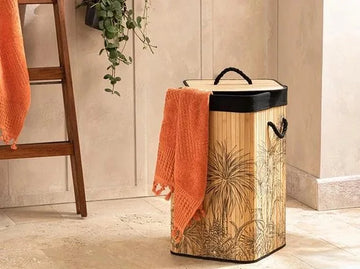 English Home wasmand - 50 l - 35x35x60 cm - bruin - zwart