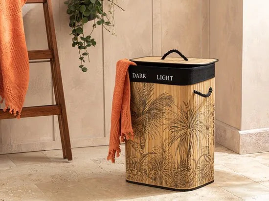 English Home wasmand - 50 l - 35x35x60 cm - Beige – Bruin - zwart 40 x 30 x 60cm
