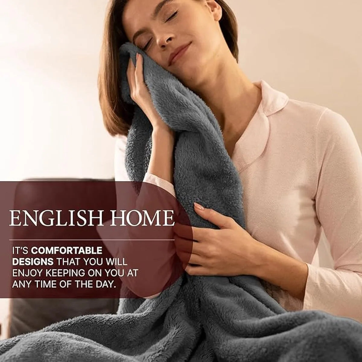 English Home Welsoft Deken - Zachte Bankdeken - Donzige Deken - Kampdeken - Buitendeken - Stranddeken - Antraciet kleur- 120x170 cm
