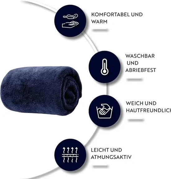 English Home Welsoft Deken - Zachte Bankdeken - Donzige Deken - Kampdeken - Buitendeken - Stranddeken - 120x170 cm - Crèmekleur – Blauw