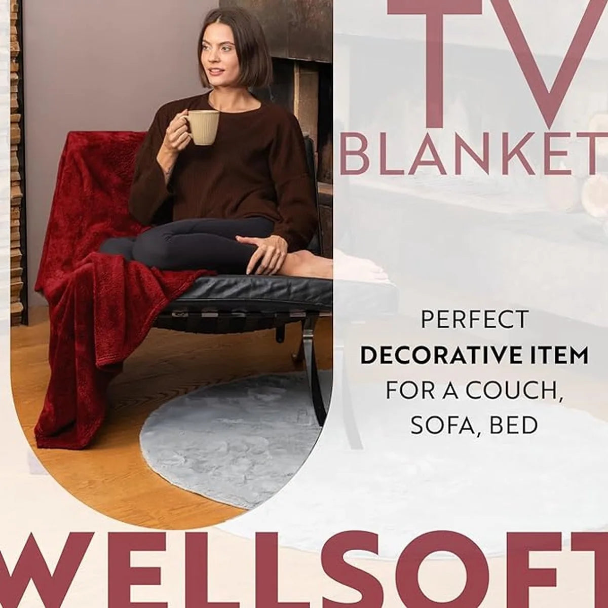 English Home Welsoft Deken - Zachte Bankdeken - Donzige Deken - Kampdeken - Buitendeken - Stranddeken - 120x170 cm - Crèmekleur – Bordeaux