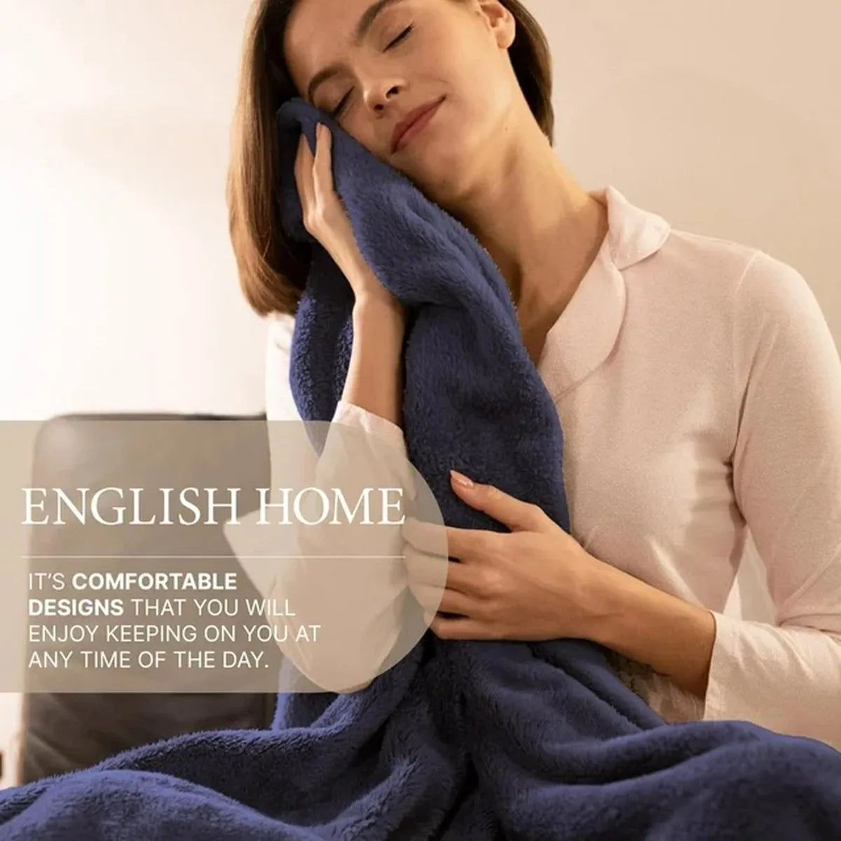English Home Welsoft Deken - Zachte Bankdeken - Donzige Deken - Kampdeken - Buitendeken - Stranddeken - Dunkelblau- 120x170 cm
