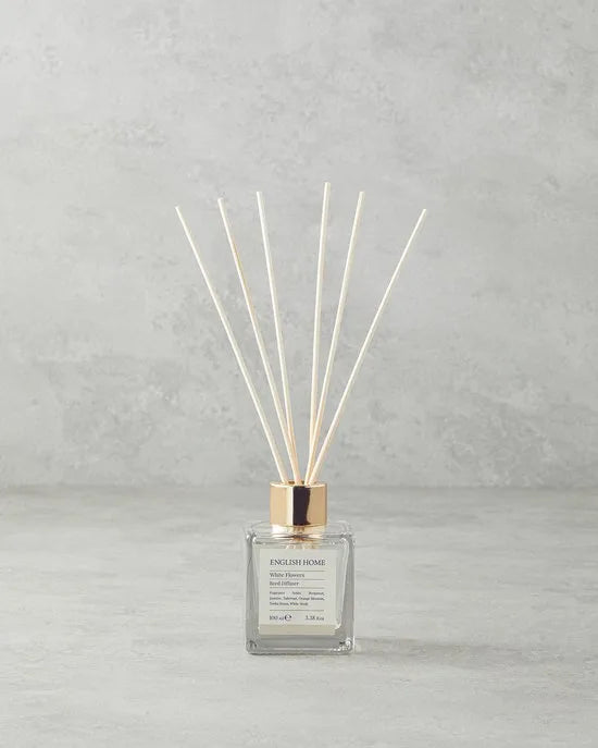 English Home - Witte bloemen - Geurstokjes - 100ml - Beige