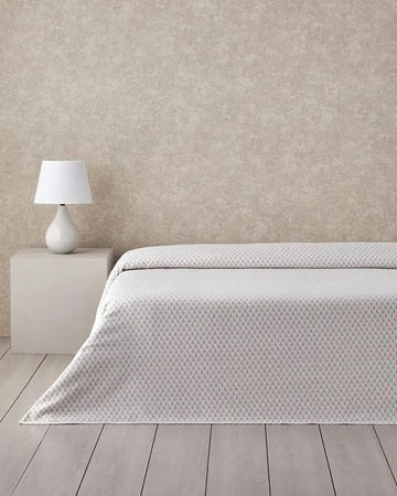English Home zomerdeken - Pure Leaves - Elegance Bedsprei - Eenpersoons - Dunne Zomerdeken - Katoen - 150x220 cm - Beige