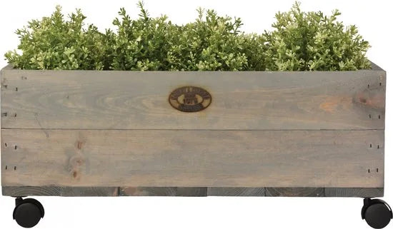 Esschert design plantenbak met zwenkwielen - vurenhout - 59 x 39 x 25 cm - bloembak voor buiten